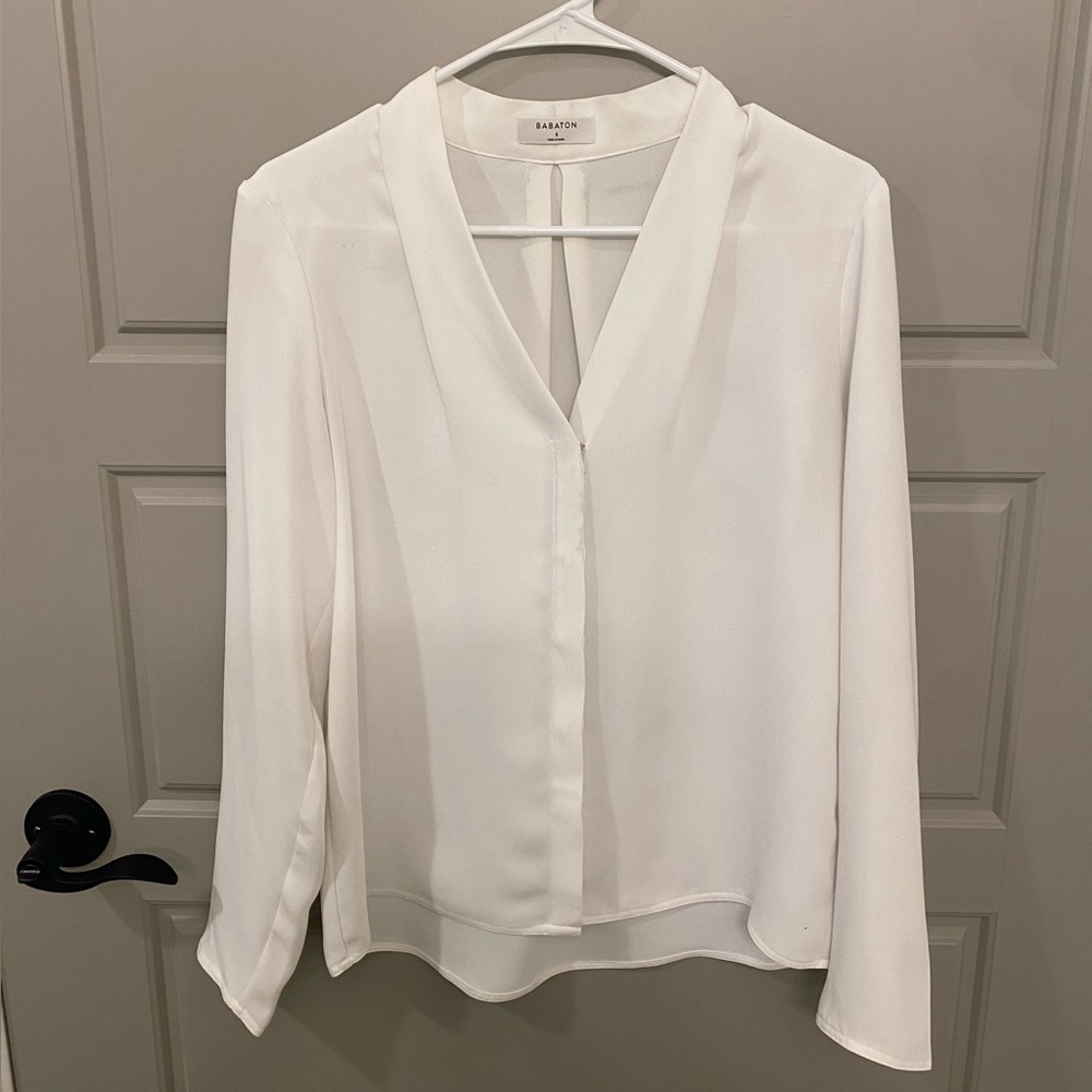 Babaton ‘Power’ Long Sleeve Blouse in Cream / Off White